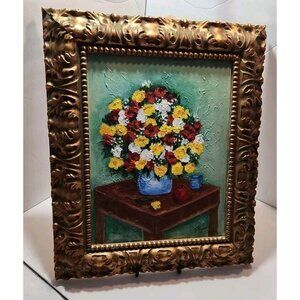 Vtg Original Oil Painting by Joyce Key "Spring Flowers" 16x19 Framed